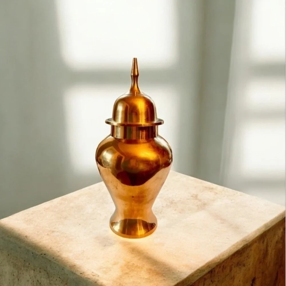 Vintage Brass Urn, Brass Vase, Ginger Jar